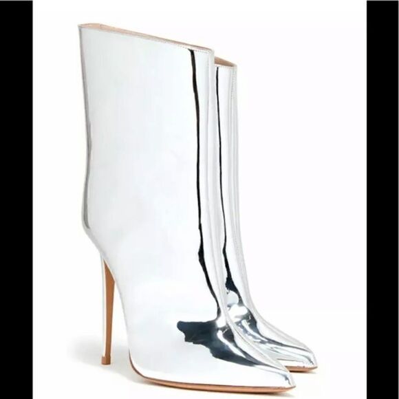 Alexandre Vauthier Silver Metallic Mirrored Pointed Toes Ankle Boots - Picture 1 of 7